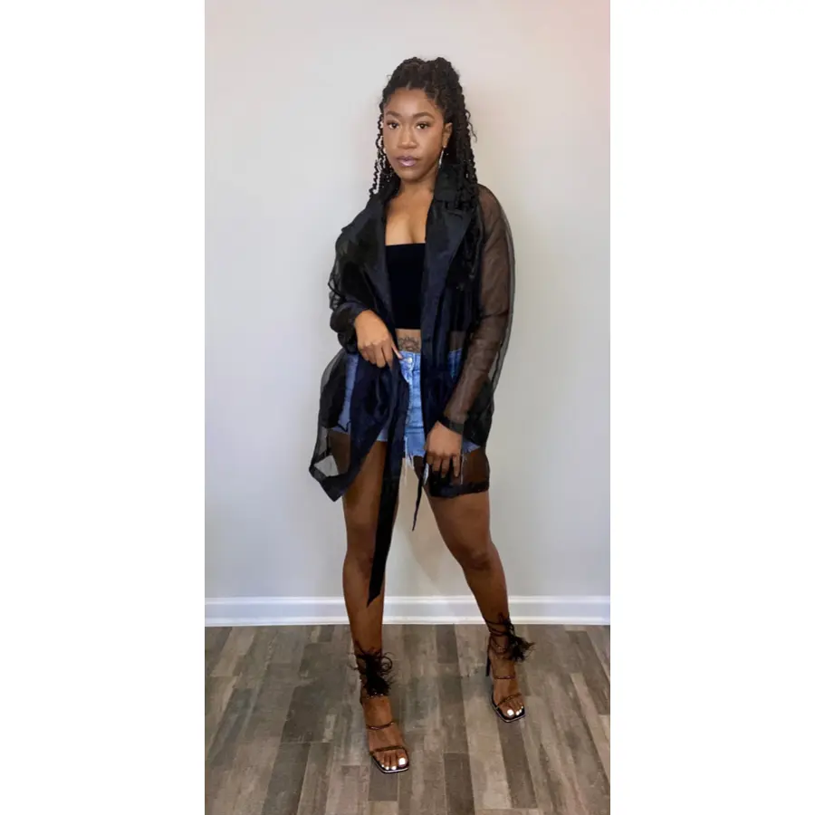 Black sheer trench coat