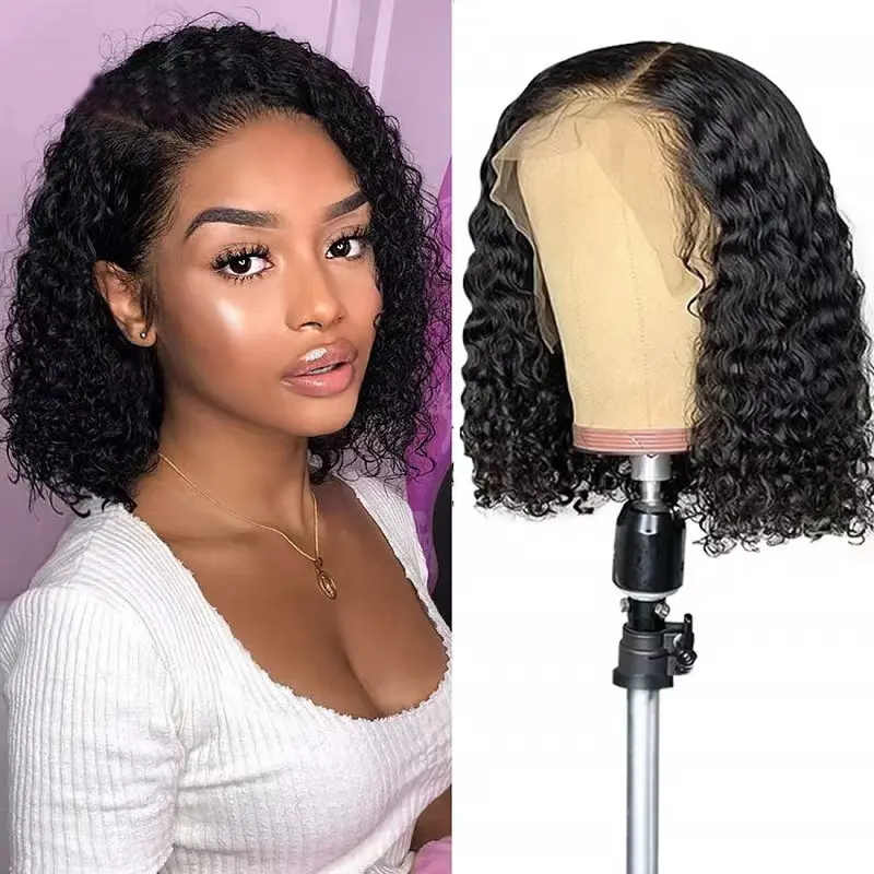 Glueless Wigs Water Wave Wig - Deep Wave Curly Bob Wig Lace Frontal Wigs 150 Density 14 inch, Valentine's Day Gift