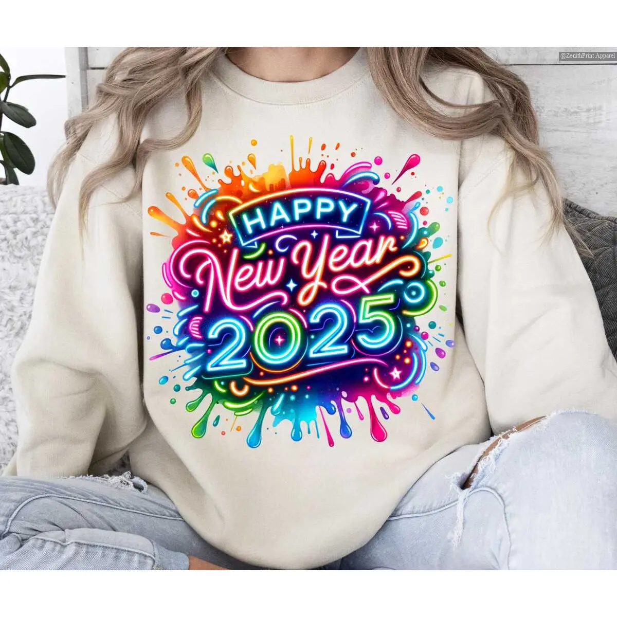 Happy New Year 2025 Sweatshirt, 2025 sweater, Colorful Neon sweater, new year shirt, new year new me shirt, 2025 gift Anime Inspired Tee