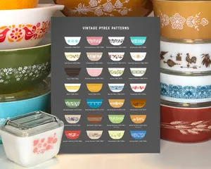 Vintage Pyrex Patterns Chart Print Gray – Retro Kitchen Wall Art
