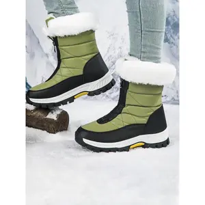 Women's Solid Color Lace Up Hiking Shoes,  Casual Sporty Warm Plush Lined Snow Boots, Outdoor Sports Shoes for Fall & Winter