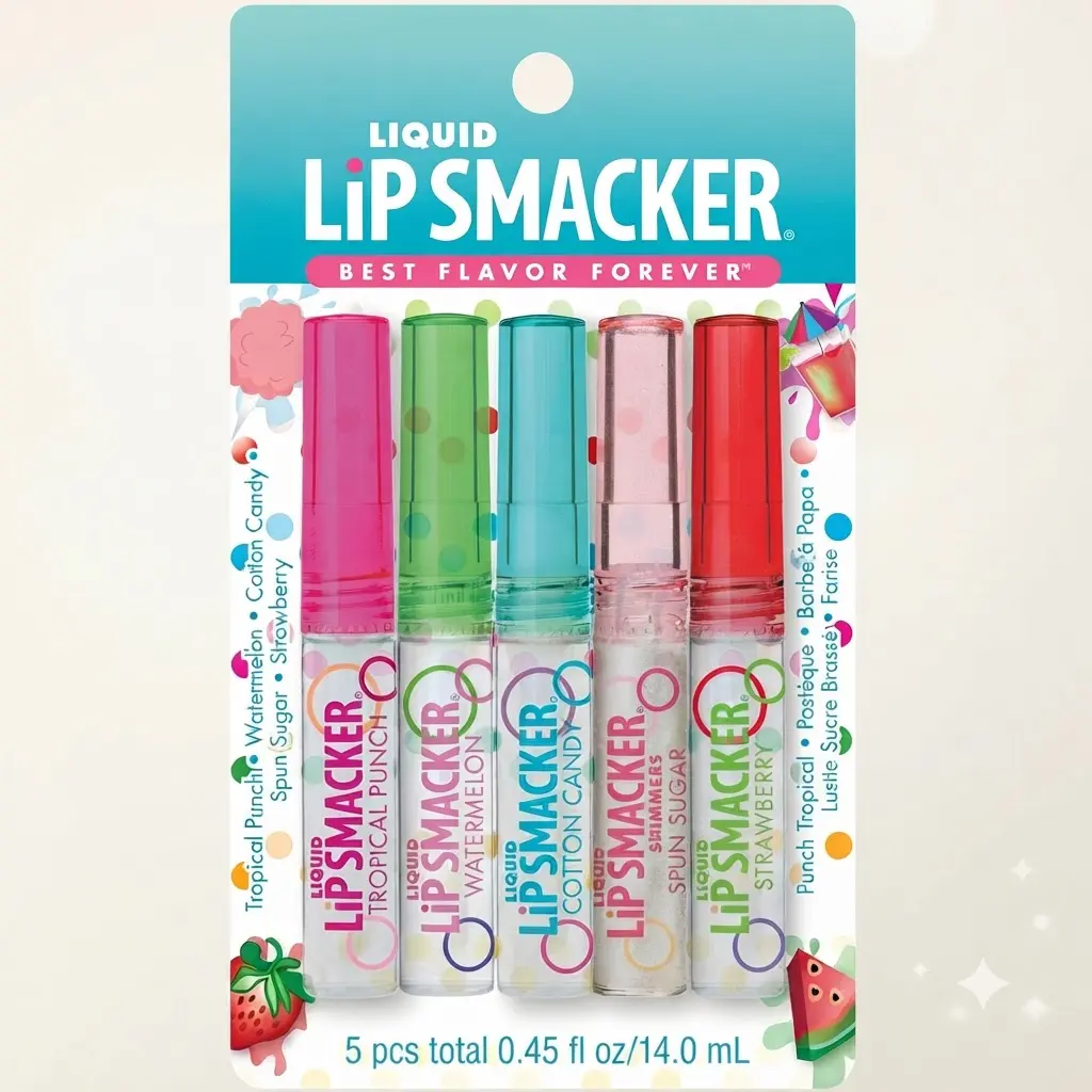 Lip Smacker Liquid Lip Gloss 5 Pack Friendship Gift Set High Shine Flavored Moisturizing Lip Care Gloss Pack