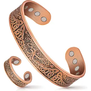 Copper Bracelet for Men & Women,12X Strength Magnetic Bracelets & Lymphatic Drainage Ring for Mens, 100% Solid Pure Copper Jewelry Gift-USA