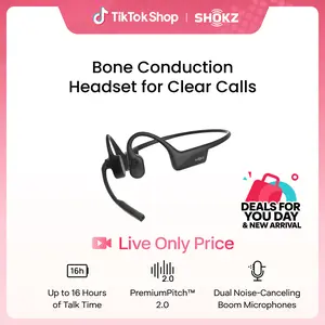 【Live only】SHOKZ OpenComm2 - Open-Ear Bone Conduction Headphones, Wireless Bluetooth Computer Headsets with Noise Canceling Mic and Mute Button for Work, Call, Meeting, 16 Hours Talk Time for Mobile & PC, Black