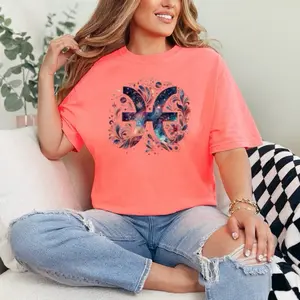 Pisces T-Shirt Comfort Colors Summer Everyday Style Shirtsleeve love casual comfortable super soft relaxed fit unisex Sizing womenswear Streetwear  vintage Crewneck Printed Loose Graphic Floral Zodiac Sign, Astrology, birth sign, celestial, horoscope
