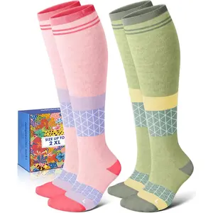 Thick Soft Cotton Compression Socks  Women Men 15-20mmHg Knee High Breathable Cotton Socks  All Day Comt