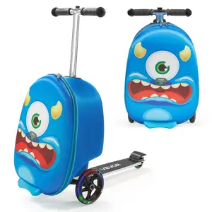 VEVOR Ride-on Luggage, 20 L Capacity, 20 Inches Kids Scooter Suitcase with Flash PU Wheels, Adjustable Handle TPR Non-Slip Grip, Foldable Lightweight Scooter Luggage for Kids Aged 5+, Blue