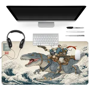 Epic Fantasy Large-Sized Gaming Mouse Pad, Dinosaur and Warrior Theme Desktop Protection Pad, Anti-Slip Rubber Lock Edge High-Definition Printing, Suitable for Computers, Laptops, Offices, Homes, Schools, as a Gift for Family and Friends