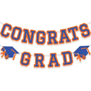 Congrats Grad Banner Graduation Party Banner Decoration Hanging Garland High School College Backdrop Supplies Blue Orange