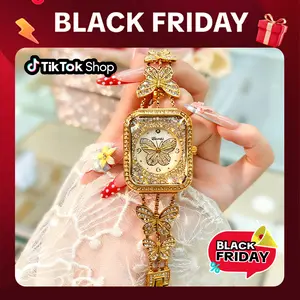 TikTok Shop Elegant Butterfly Bracelet Watch for Women Crystal Jewelry Full Diamond Face Luminous Waterproof Stainless Steel Ladies Fashion Timepiece Luxury Butterfly Jewelry Watch