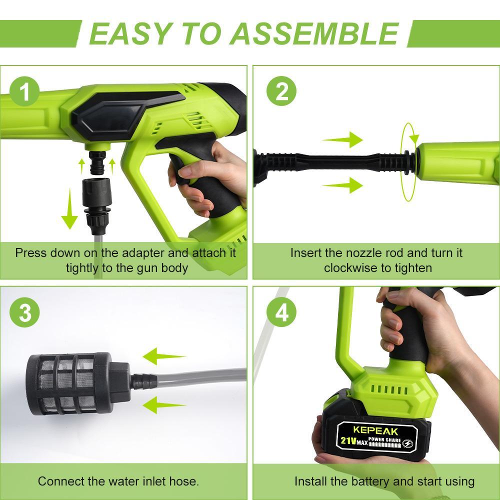 【BackToSchool】 KEPEAK 1500PSI Cordless Pressure Washer with ABS, Water Filter, Charger, Plastic Toolbox & Rechargeable Cells, Portable Car Wash Spray Gun with High-Pressure Jet Head, Ideal for Car Washing Maintenance,car accessories