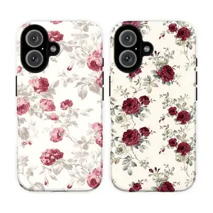 Vintage Rose Floral Phone Case for IP 17 16 15 14 13 12 11 Pro Max XR Xs, Cottagecore Aesthetic Romantic Flower Tough Case, Shabby Chic Rose Garden Phone Case, Cute Gift for Child/Women/Man, oft Pink & Red Flower Botanical