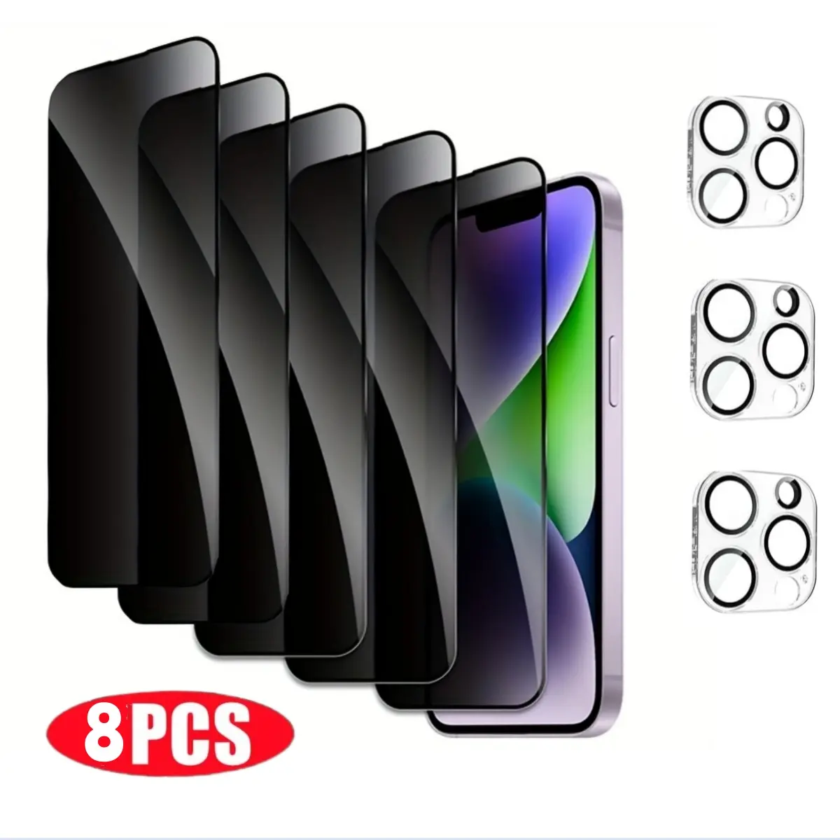 9H Hardness 8-Piece Protective Smartphone Accessories Bundle: 5 Privacy Screen Protectors (Spy-Proof, Full-Coverage Tempered Glass) + 3 Camera Casing for iPhone 13,14,15,16,16E Plus,16 Plus,17 Pro Max, Air Handheld Cellphone Devices