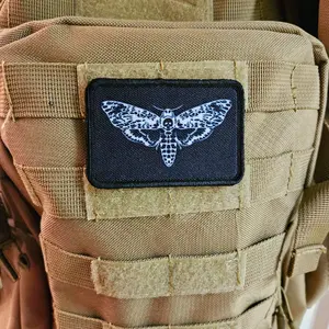 Death's head moth goth black background funny  2"x3" morale patch with hook and loop backing