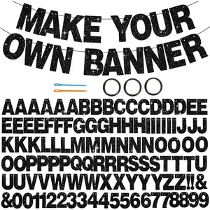 116 PCS A-Z DIY Letter Banner Kit Make Your Own Banner Including 111 Letters and Numbers 3 Rope and 2 Threading Device,Customized for Birthday Graduation Wedding Decor Black