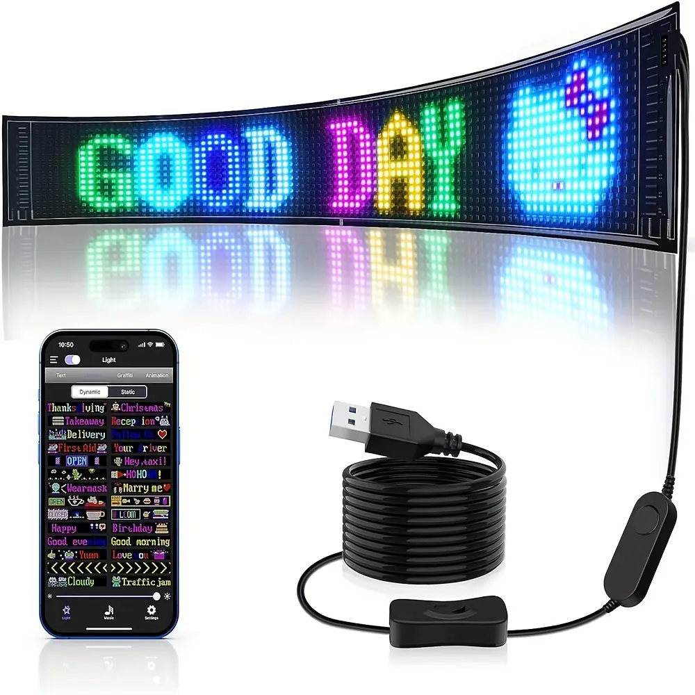 Blumi Light Programmable Car LED Light Panel, Flexible Bluetooth Display with Custom Scrolling Text and Animations for Car, Store, Party, Bar, Hotel