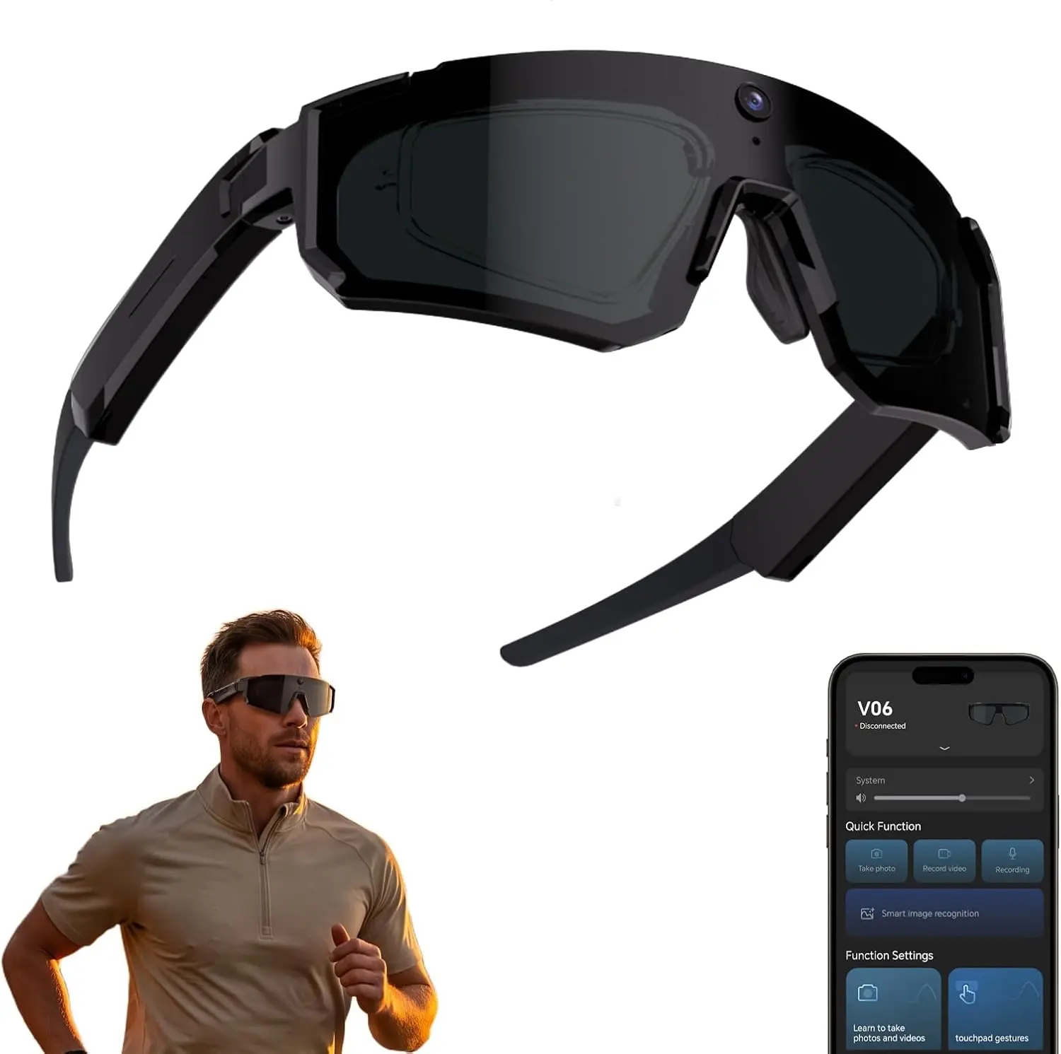 AI Smart Glasses with Camera 8MP, 4K Video, HD Camera Glasses for Men Women, Bluetooth Smart Sunglasses for Outdoor Sport, UV Protection, Stabilization, Voice Assistant, Long Battery Life, Waterproof