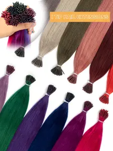 I Tip Hair Extensions Human Hair Rainbow Color Straight Human Hair Extensions 12-20inch 12 Colors Red Color Invisible And Comfortable I Tip Extensions Real Human Hair  For Women Add Length And Volume For Party &Wedding &Daily