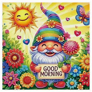 Good Morning Letter & Happy Dwarves Pattern DIY Diamond Arts Colorful Painting Kit, 1 Set 5D Handmade Art Crafts for Beginners, Wall Art Decor for Home