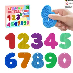 10pcs Sensory Toys & Number Learning, Soft Silicone 123 Stones with Keychains, Montessori Math Toys for Kids, Quiet Fidgets, Travel Essentials, Number Counting Blocks, Math Learning Tools