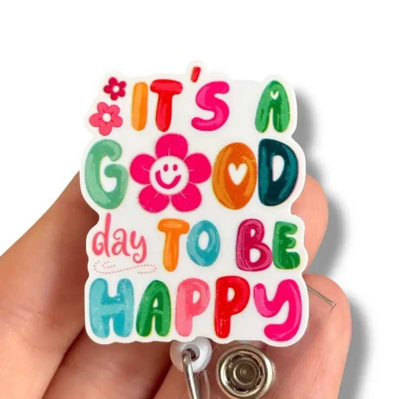 Glitter My Badge it’s a good day to be happy badge reel for nurse and hospital workers. Badge clip Badge pull - Retractable swivel clip with a 360 rotation. Great gift for coworkers. Funny badge reels