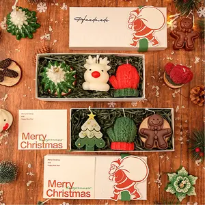 3pcs Christmas Creative Handmade Scented Candle Gift Themed Gift Box, Christmas Tree Deer Shaped Scented Candle - With Santa Claus pattern, suitable for holiday decoration, perfect for Halloween, Hanukkah, Easter and Thanksgiving