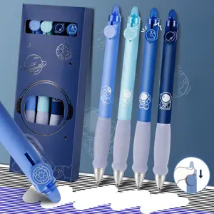 8 erasable gel pens with a starry sky blue design theme, simple solid colour style, soft cloud grip, smooth continuous ink, quick drying, suitable DIY study office writing with black blue large capacity gel ink