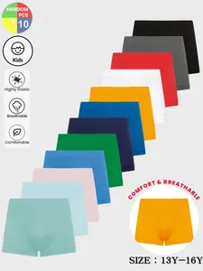 Boys' Basic Plain Colored Boxer Briefs Pack of 6 or 10, Random Colors, Breathable Comfort with Stretch, Seamless Design for All Seasons