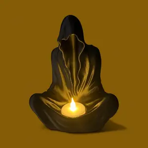 Halloween candle holder, spooky LED statue, cloaked ghost decoration, witchy home accents, altar accessories, haunted decor, dark aesthetic, faceless figure candle, eerie light sculpture, shadowy ghost ornament