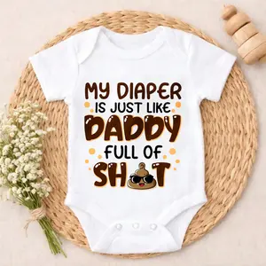 Baby Bodysuit Daddy Full Of Shit Poo Emoji Print 100% Pure Cotton Non-Irritating Snap Closure Breathable Perfect For Gifting & Everyday