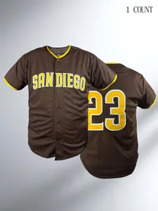 Men's Casual Short Sleeve V-Neck Embroidered Baseball Shirt, Loose Fit Breathable Design, Ideal for Outdoor Sports & Daily Wear, Sportswear Clothing