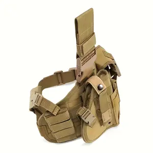 Adjustable Tactical Leg Holster for Hunting, Durable Nylon with Detachable MOLLE Pouch, Zipper Closure, Multiple Tool & Accessory Compartments, Black Gun Accessory