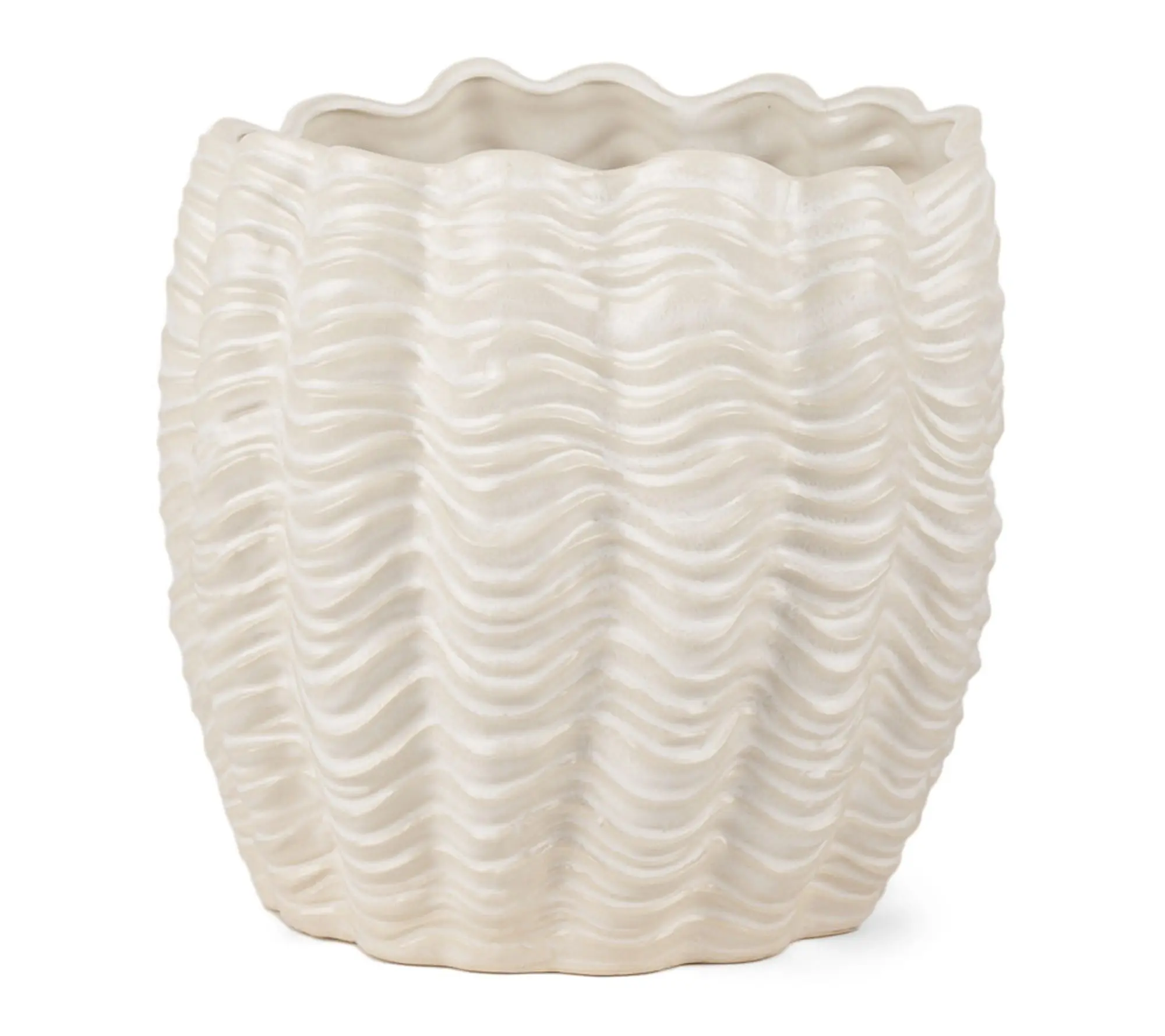 HomeRoots 11" Cream Ceramic Sculptural Waves Vase