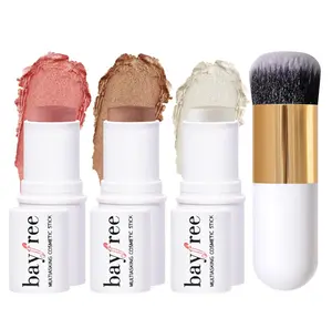 KIMUSE Face Sticks Trio, Cream Blush Stick & Highlighter Stick & Contour Stick for Sculpt the Cheeks, Long Lasting Cream Contour Stick Trio for Face Makeup, with Brush