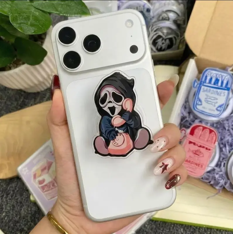 Cute Horror Mom Phone Grip Holder, Masked Killer Baby Phone Stand, Spooky Halloween Phone Accessory for Women Girls