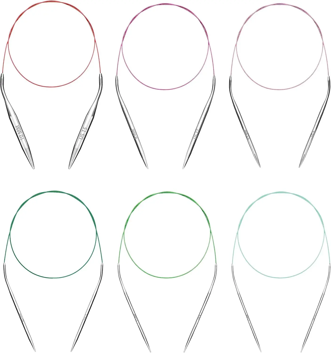 40 inch Circular Knitting Needles Set 6 Sizes Round Magic Loop 6-Size Set: 15 11 9 7 4 1.5, US & mm Sizes Laser-Engraved on Every Needle, Long Cable for Blankets Sweaters Scarves