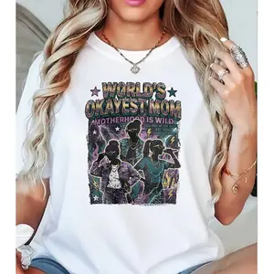 World's Okayest Mom Motherhood Is Wild Retro Concert Graphic Cotton Tshirt For Moms