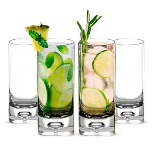 Crystal Bubble Base Collins Glass Highball Tumbler - Set of 4 - 12oz Classic Drinkware