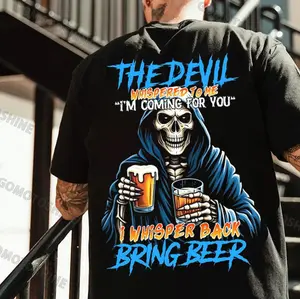 THE DEVIL WHISPERED TO ME Skeleton And Beer Print Men's T-shirt