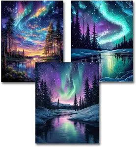 3 Pack Stamped Cross Stitch Kits for Adults - Cross Stitch Kits for Beginners,11 CT Aurora Landscape Cross Stitch Patterns Dimensions DIY Counted Cross Stitch Kits for Adults Arts Craft 12x16 inch