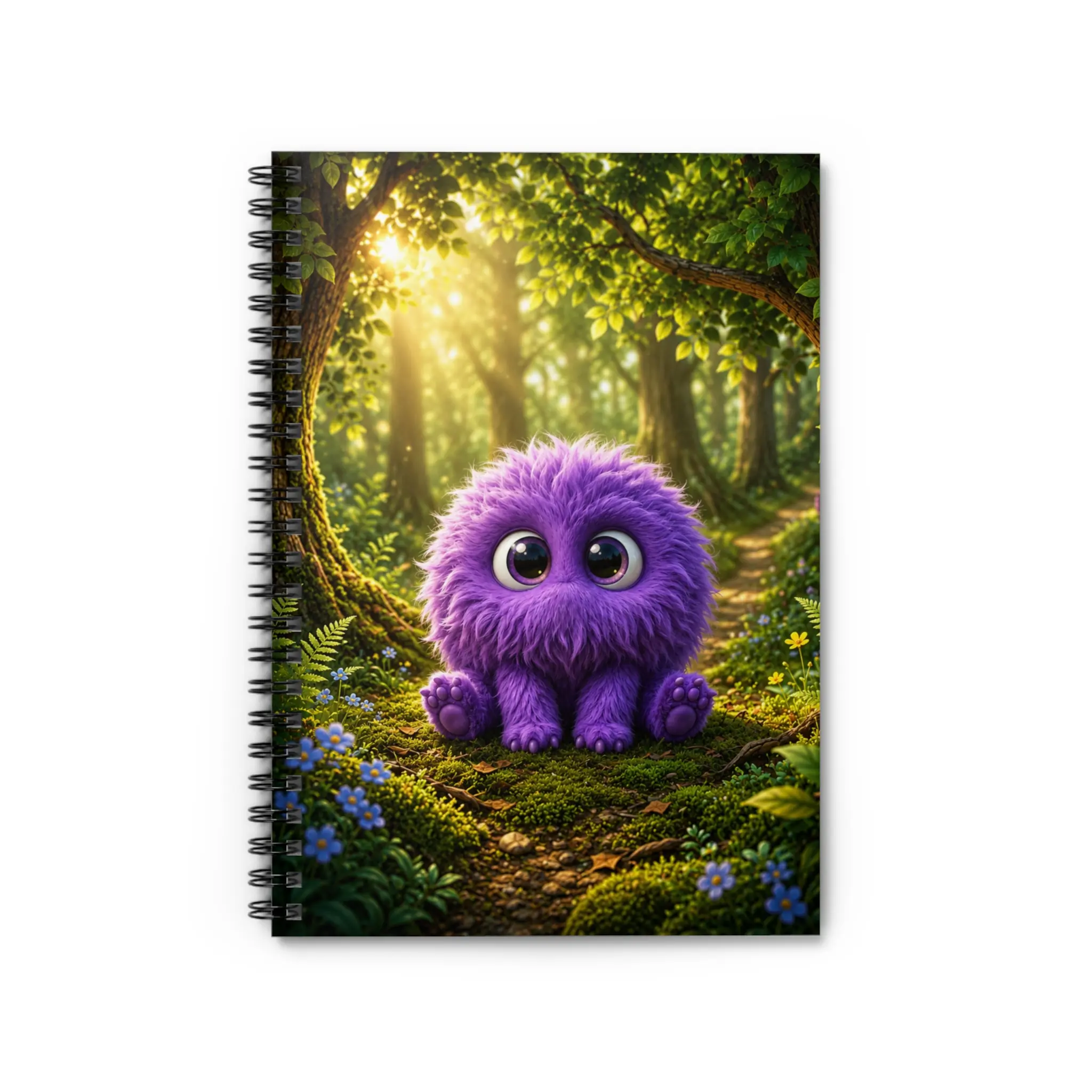 Cute Purple Fluffy Forest Monster Spiral Notebook – Whimsical Fantasy Journal | Ruled Notebook for School, Work & Journaling