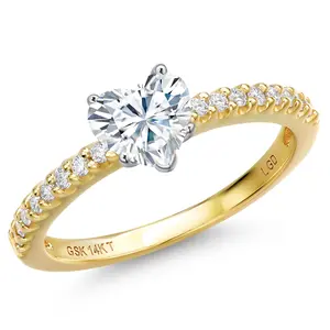 Gem Stone King 14K Two Tone Gold Heart Shape Gemstone Birthstone and Lab Grown Diamond Engagement Ring | Heart Shape 6.5MM and Round 1.3MM | Wedding Anniversary Promise Gold Ring For Women | Size 5 to 9