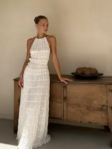 Elegant Fashion Lace Backless Tie Vest Top & Long Lace Skirt Set, Summer Women's, Stylish and Comfortable