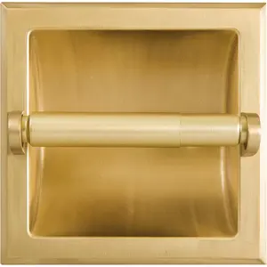 Recessed  Toilet Paper Holder, Wall Mounted Heavy Duty Metal Toilet Paper Roll Holder with Rear Mounting Bracket, in Wall, Easy Installation, Satin Brass