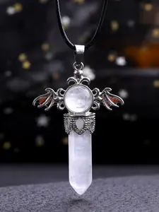 Angel Wing Crystal Pendant Necklace, Healing Protection Gift, Vintage Hexagonal Staff Crystal Pendant, Spiritual Amulet Jewelry, Peace and Love
