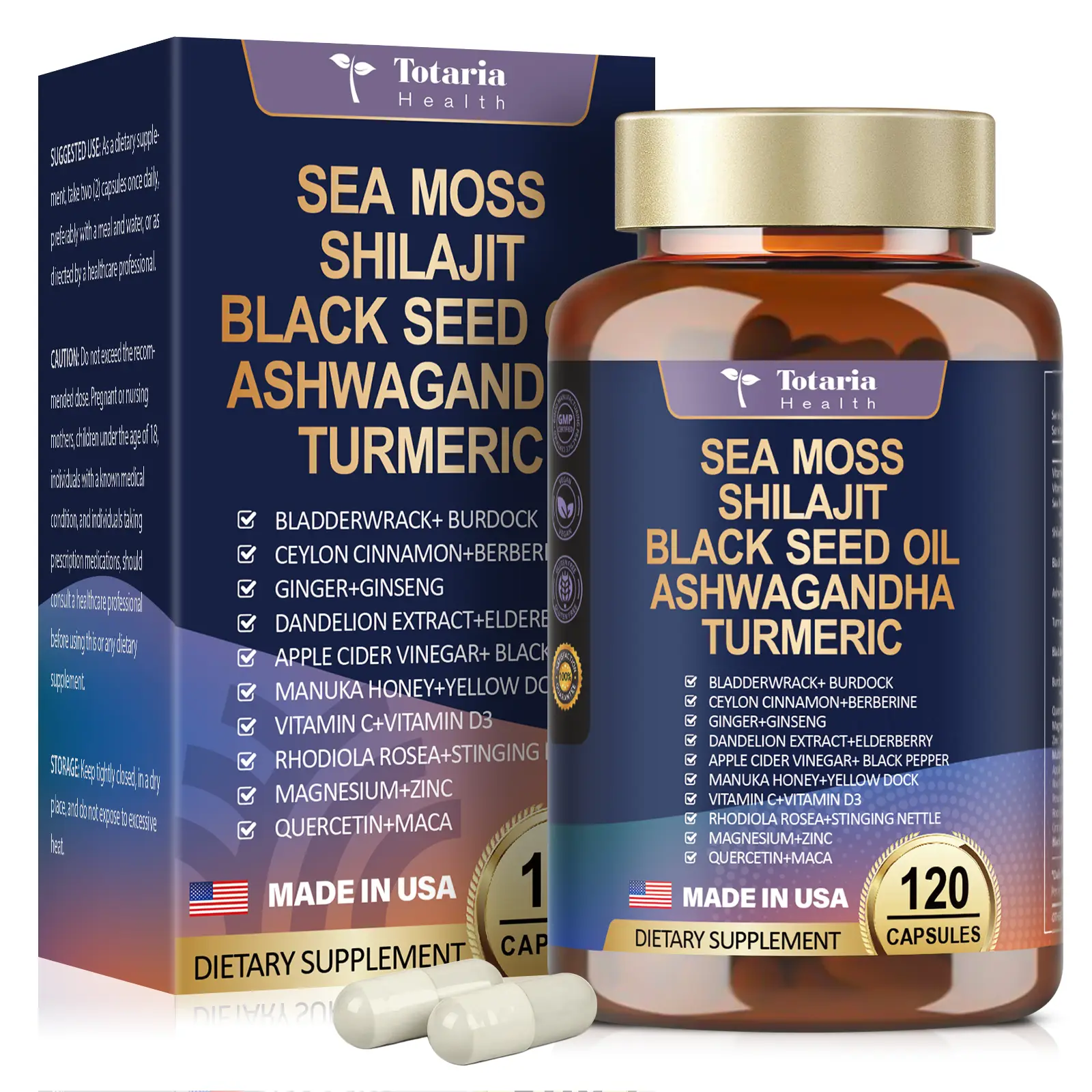 Totaria 25-in-1 Sea Moss Black Seed Oil Ashwagandha Ginger Shilajit Supplement 1...