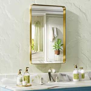 Gold Bathroom Mirror for Wall, Aluminum Alloy Metal Frame Rectangular Wall Mounted Mirror for Farmhouse Decor Horizontal or Vertical Ideal for Bedroom, Living Room