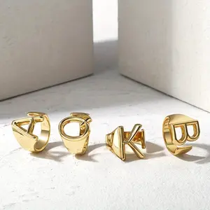 A Complete Set Of Letter Rings Capital A-Z Letter Ring For Women Girls Golden Alphabet Signet Open Ring Name Party Wedding Ring Jewelry Gifts