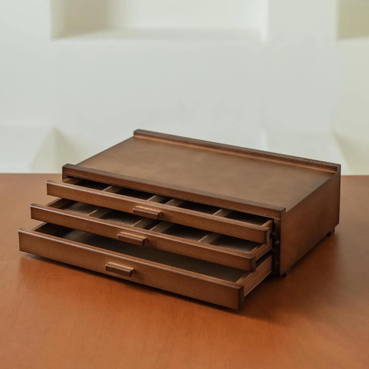 Wood Artist Supply Storage Box - 3 Drawers Art Supply Storage Box - Solid Beech Wood Art Organizer Box - Portable Storage Box for Pastels Pencils Brushes Paints Markers