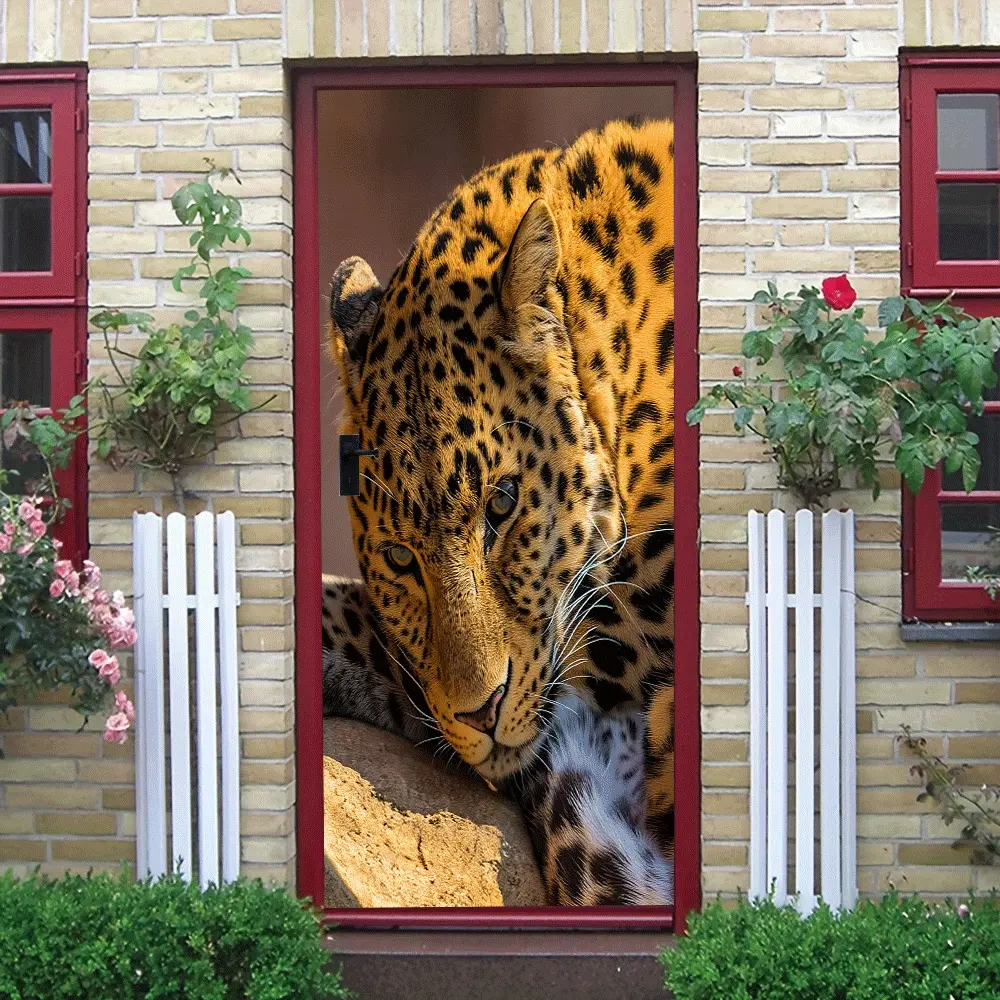 2pcs   Modern Minimalist Leopard Animal Wall Stickers Removable Self Adhesive PVC Decorative Decals for Living Room Bedroom Home Background Wall Art Decor Kids Room Study Creative Large Size Environme